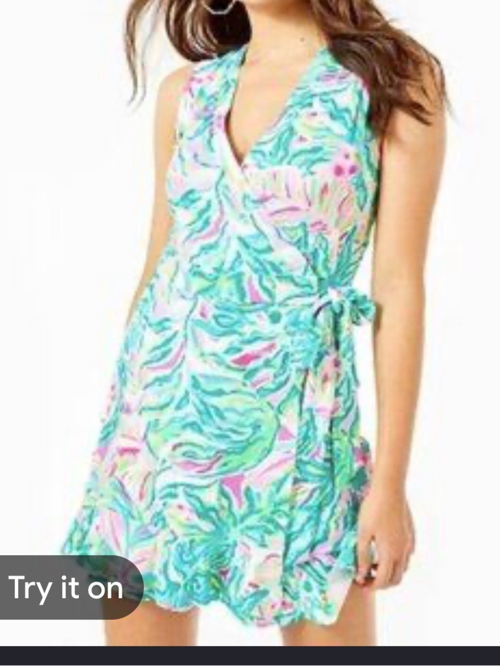Tropical Pastel Wrap Dress - Mint & Pink Print